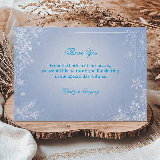 Tarjeta De Agradecimiento Elegancia de copo de nieve azul de invierno suave