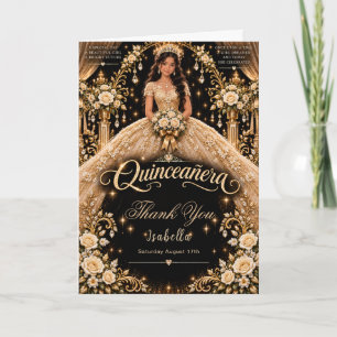 Tarjeta De Agradecimiento Elegancia de Quinceañera Dorada