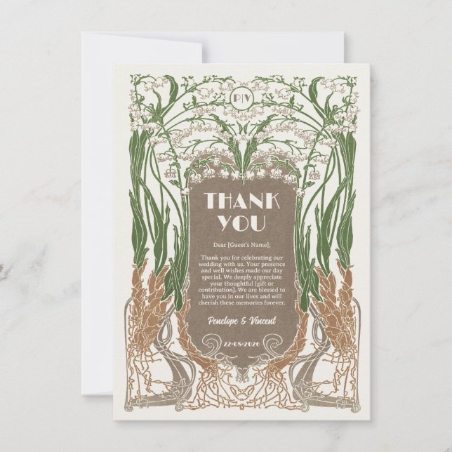 Tarjeta De Agradecimiento Elegancia del Art Nouveau de Snowdrop (Anverso)