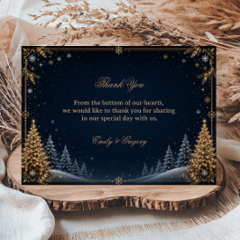 Tarjeta De Agradecimiento Elegancia Dorada del Bosque Invernal de Medianoche