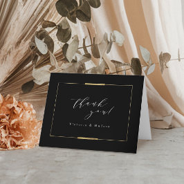 Tarjeta De Agradecimiento Elegancia enmarcada Boda negro simple y moderno