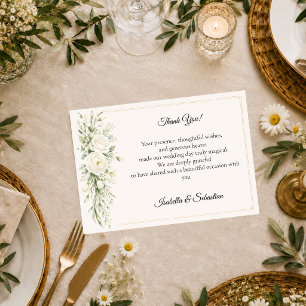 Tarjeta De Agradecimiento Elegancia Floral de Marfil Atemporal para Bodas
