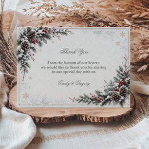 Tarjeta De Agradecimiento Elegancia Invernal de Bayas de Hoja Perenne Nevada