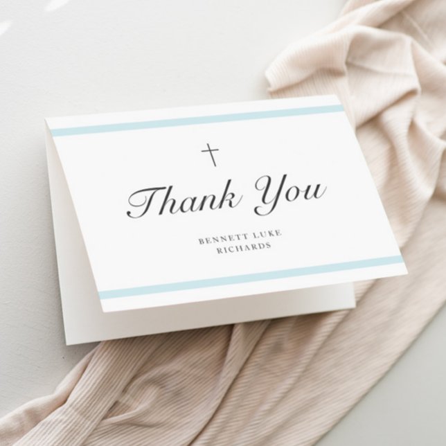 Tarjeta De Agradecimiento Elegancia moderna Boys bautismo (Boys photo baptism thank you card.)