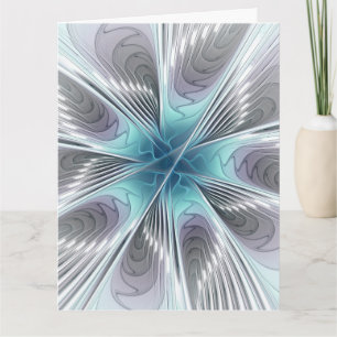 Tarjeta De Agradecimiento Elegancia Moderno Azul Gris Blanco Arte Fractal Fl