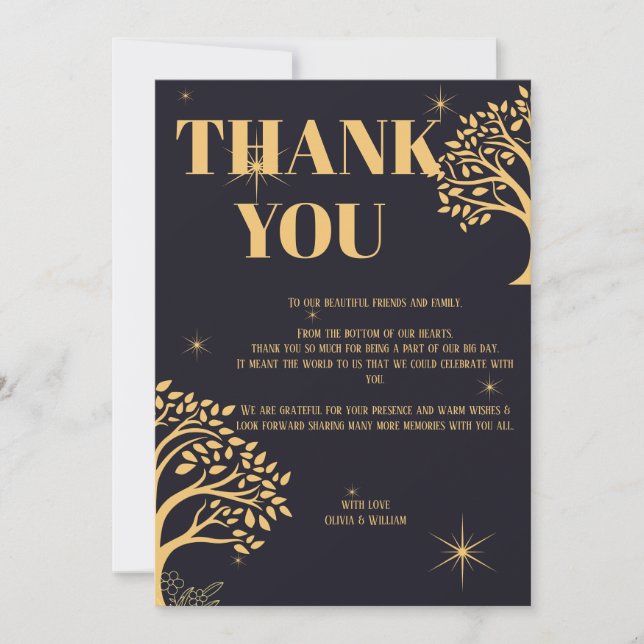 Tarjeta De Agradecimiento Elegancia nocturna: Boda azul oscuro (Anverso)