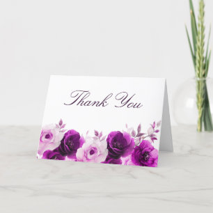Tarjeta De Agradecimiento Elegancia Púrpura: Bodas Florales de Rosas Violeta