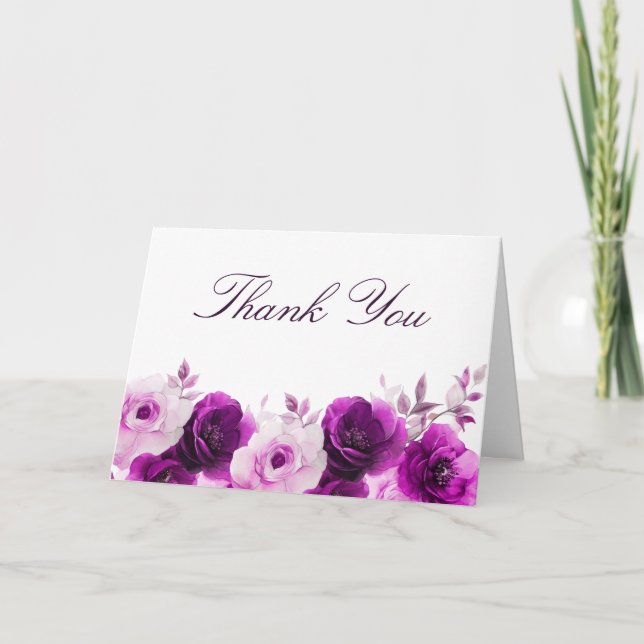 Tarjeta De Agradecimiento Elegancia Púrpura: Bodas Florales de Rosas Violeta (Anverso)