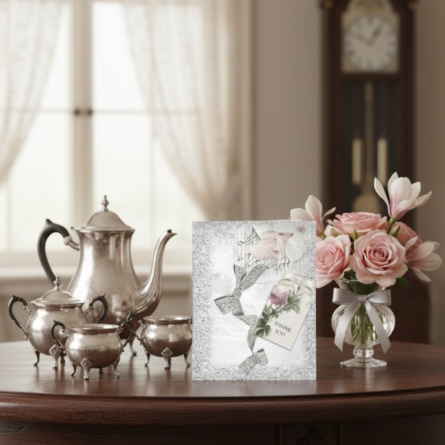 Tarjeta De Agradecimiento Elegancia romántica de plata vintage (Subido por el creador)