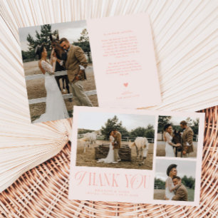 Tarjeta De Agradecimiento Elegancia Rústica Collage de Fotos Boda Rosa Beige