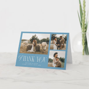 Tarjeta De Agradecimiento Elegancia Rústica Multi Foto Bodas Denim Azul