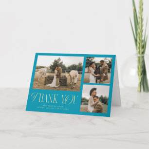 Tarjeta De Agradecimiento Elegancia Rústica Multifoto Boda Aqua Azul