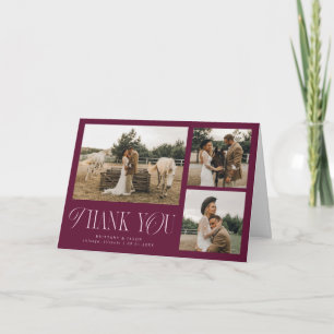 Tarjeta De Agradecimiento Elegancia Rústica Multifoto Boda Arándano