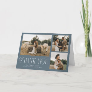 Tarjeta De Agradecimiento Elegancia Rústica Multifoto Boda Azul Pizarra