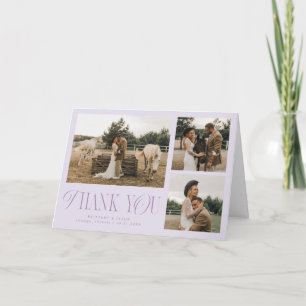 Tarjeta De Agradecimiento Elegancia Rústica Multifoto Boda Lila