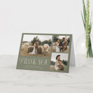 Tarjeta De Agradecimiento Elegancia Rústica Multifoto Boda Verde Salvia