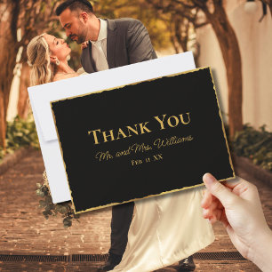 Tarjeta De Agradecimiento Elegancia simple Boda de borde de oro negro de luj