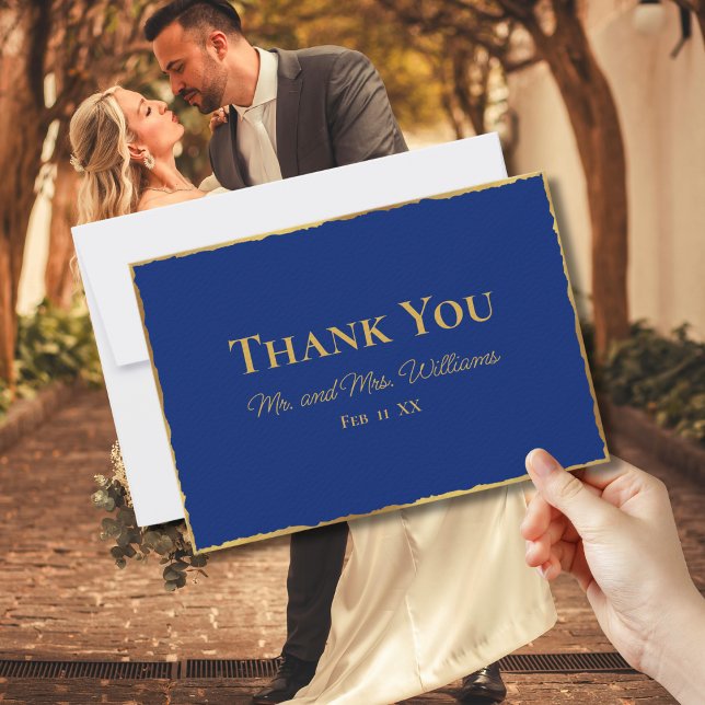 Tarjeta De Agradecimiento Elegancia simple Boda Royal Blue Luxe Gold Edge (Subido por el creador)