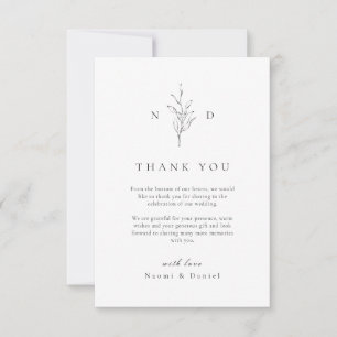 Tarjeta De Agradecimiento Elegancia simple hojas botánicas monograma boda 
