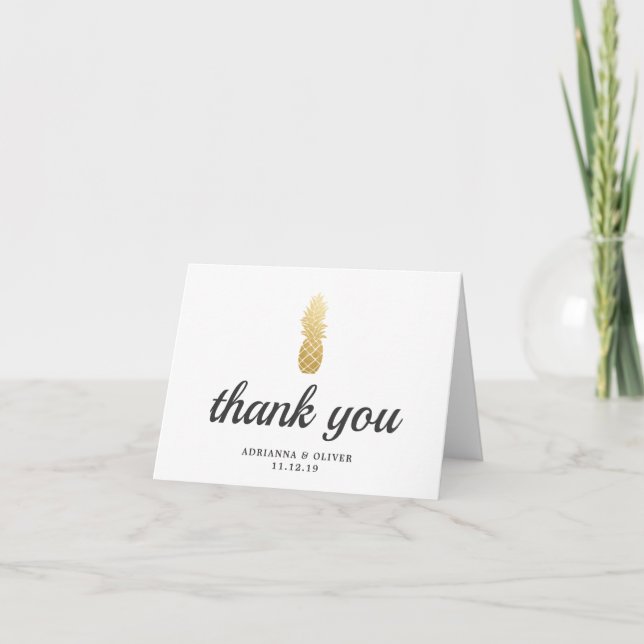 Tarjeta De Agradecimiento Elegancia tropical | Boda de piña Gracias (Anverso)