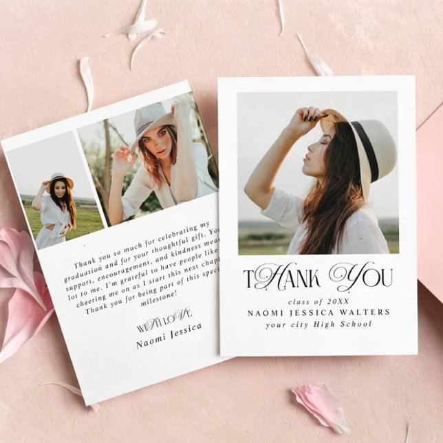 Tarjeta De Agradecimiento Elegant 3 PHOTO Typography Graduation Thank you (Subido por el creador)