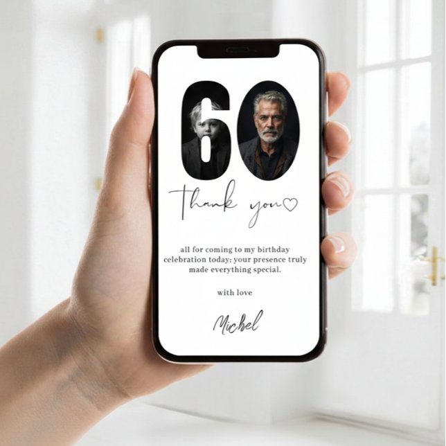 Tarjeta De Agradecimiento Elegant 60th Birthday Photo Thank You Card Persona (Subido por el creador)