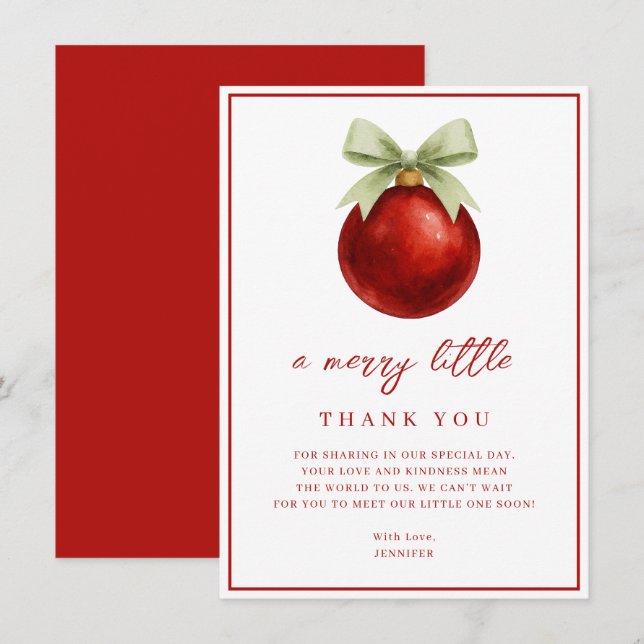 Tarjeta De Agradecimiento Elegant A Merry Little Christmas Baby Shower (Anverso / Reverso)