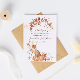 Tarjeta De Agradecimiento Elegant Autumn Terracotta Fox Pumpkin Baby Shower