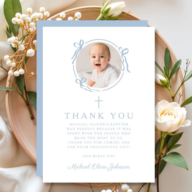 Tarjeta De Agradecimiento Elegant Baby Blue Religious Cross Baptism (Elegant Baby Blue Religious Cross Baptism Thank You Card)