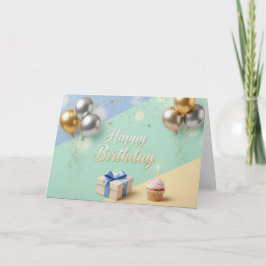 Tarjeta De Agradecimiento Elegant Balloons & Cupcake – Modern Happy Birthday