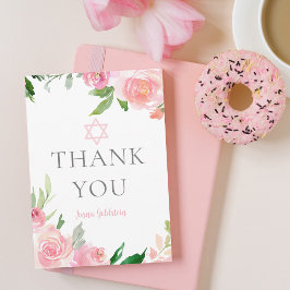 Tarjeta De Agradecimiento Elegant Bat Mitzvah Party Personalized Pink Floral