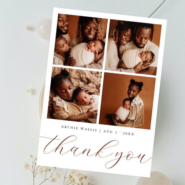 Tarjeta De Agradecimiento Elegant Beige Modern 4 Photo Collage Baby Shower (Subido por el creador)