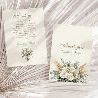 Tarjeta De Agradecimiento Elegant Beige Pampas Grass Wedding Thank You Card