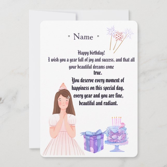 Tarjeta De Agradecimiento Elegant Birthday Card for Her – Personalized Greet (Anverso)