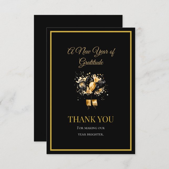 Tarjeta De Agradecimiento Elegant Black And Gold New Year Thank You Card (Anverso / Reverso)