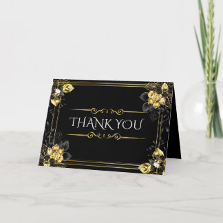 Tarjeta De Agradecimiento Elegant black and gold summer wedding
