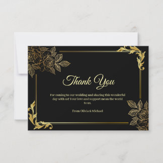 Tarjeta De Agradecimiento Elegant Black and Gold Wedding