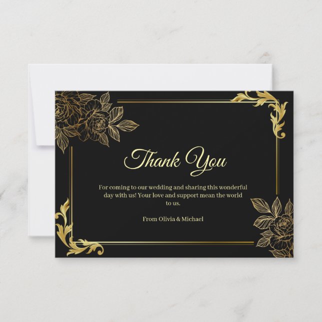 Tarjeta De Agradecimiento Elegant Black and Gold Wedding  (Anverso)