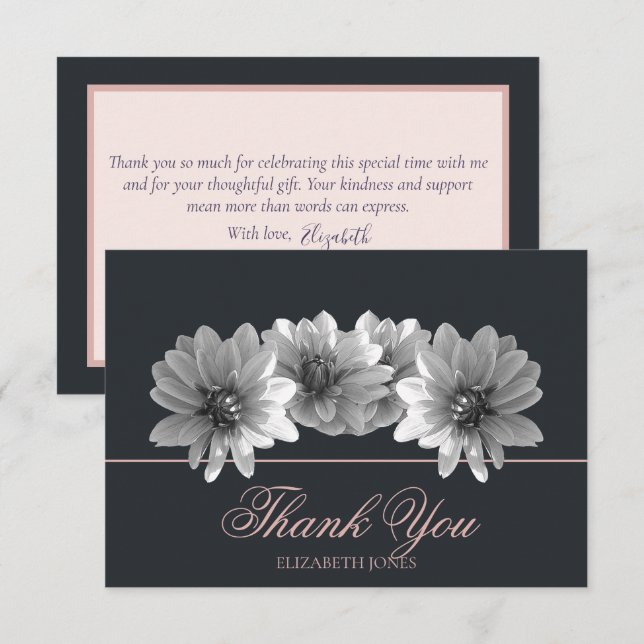 Tarjeta De Agradecimiento Elegant Black And White Dahlia Bridal Thank You (Anverso / Reverso)