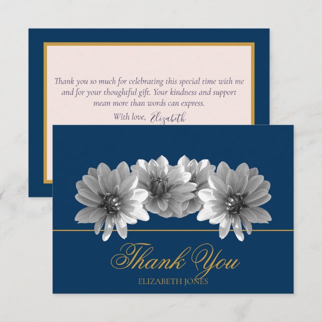 Tarjeta De Agradecimiento Elegant Black And White Dahlia Bridal Thank You (Anverso / Reverso)