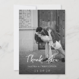 Tarjeta De Agradecimiento Elegant Black and White Photo Modern Wedding