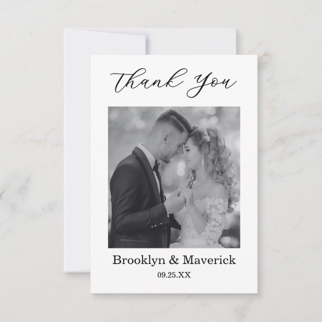 Tarjeta De Agradecimiento Elegant Black And White Thank You Wedding Card (Anverso)
