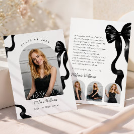 Tarjeta De Agradecimiento Elegant Black Bow Graduation Photo Thank You Card