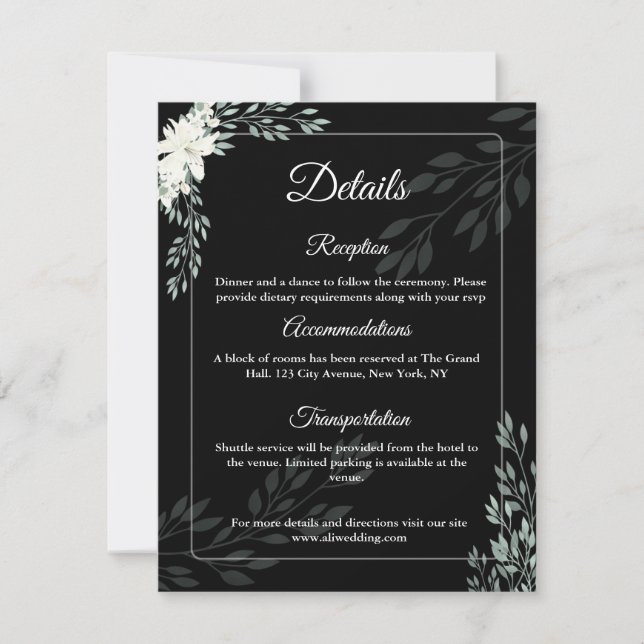 Tarjeta De Agradecimiento Elegant Black Enclosure Card with White Lily (Anverso)