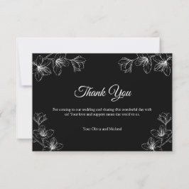 Tarjeta De Agradecimiento Elegant Black Floral Line Art Wedding