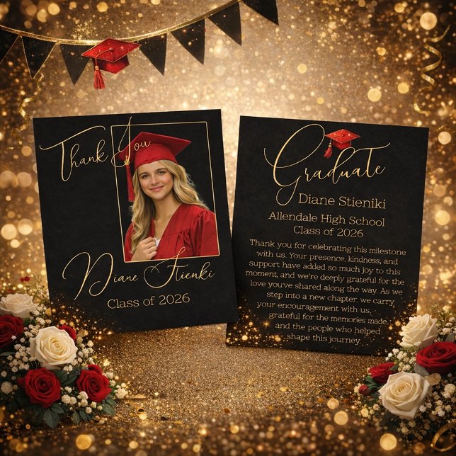 Tarjeta De Agradecimiento Elegant Black & Gold Graduation Thank You Card (Subido por el creador)