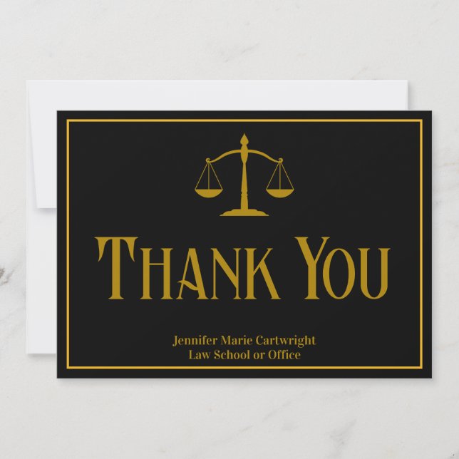 Tarjeta De Agradecimiento Elegant Black Gold Law Office Custom Lawyer Flat (Anverso)