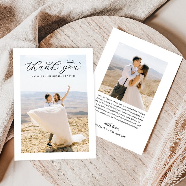 Tarjeta De Agradecimiento Elegant Black Script Personalized Wedding Photo (Subido por el creador)
