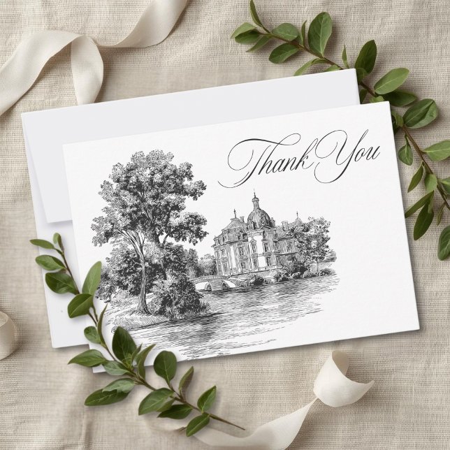 Tarjeta De Agradecimiento Elegant Black White Toile French Manor Wedding (Elegant Black White Toile French Manor Wedding Thank You Card)