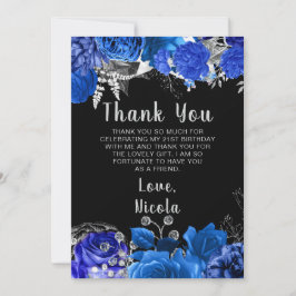 Tarjeta De Agradecimiento Elegant Blue and Silver Flowers Birthday Party